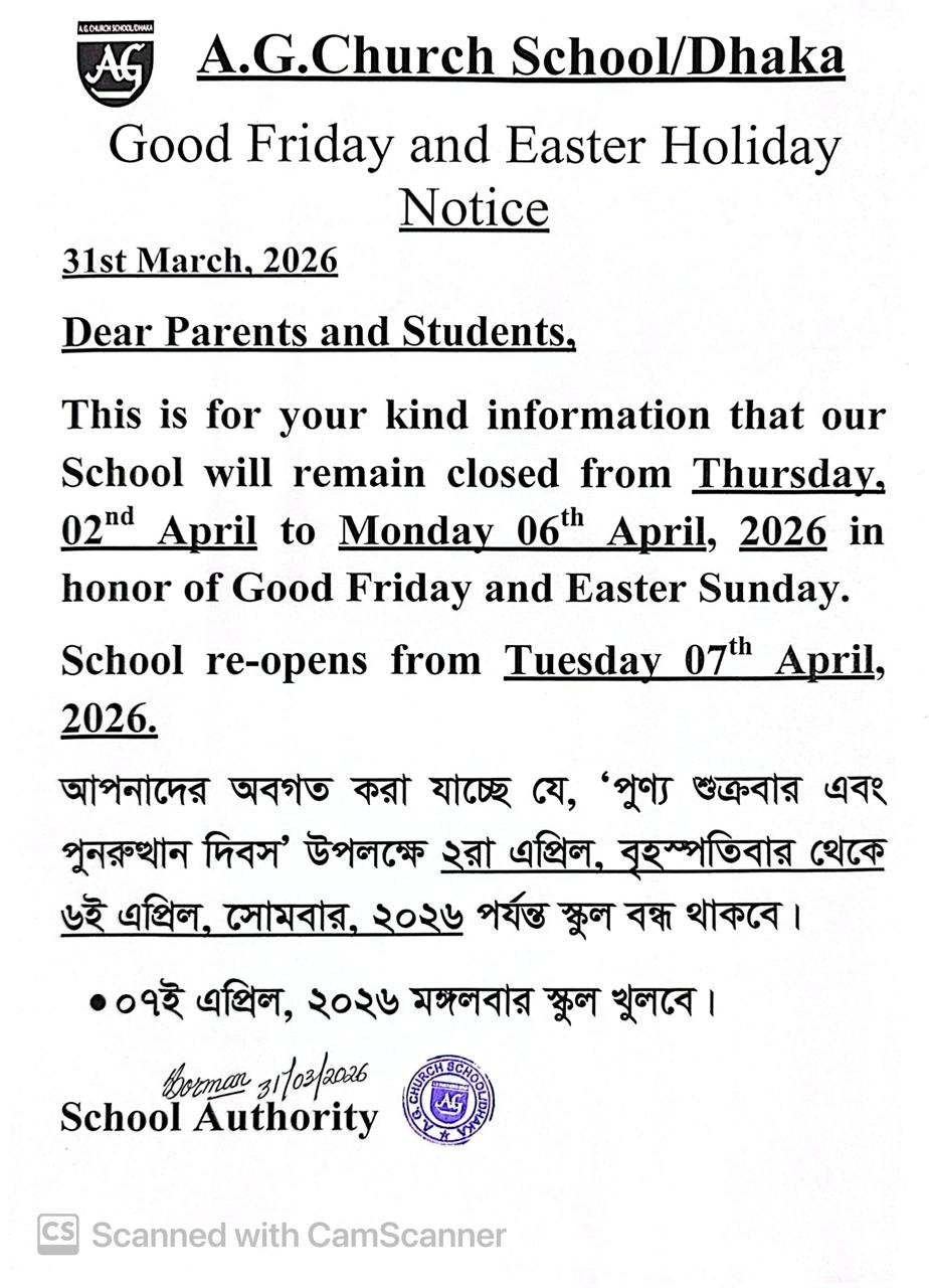 Good Friday and Easter Holiday from 02 to 06 April 2026